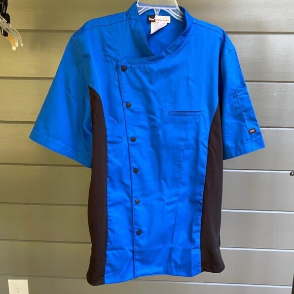 Blue and Black Culinary Uniform with Asymmetrical Closure - Picture 3 of 4